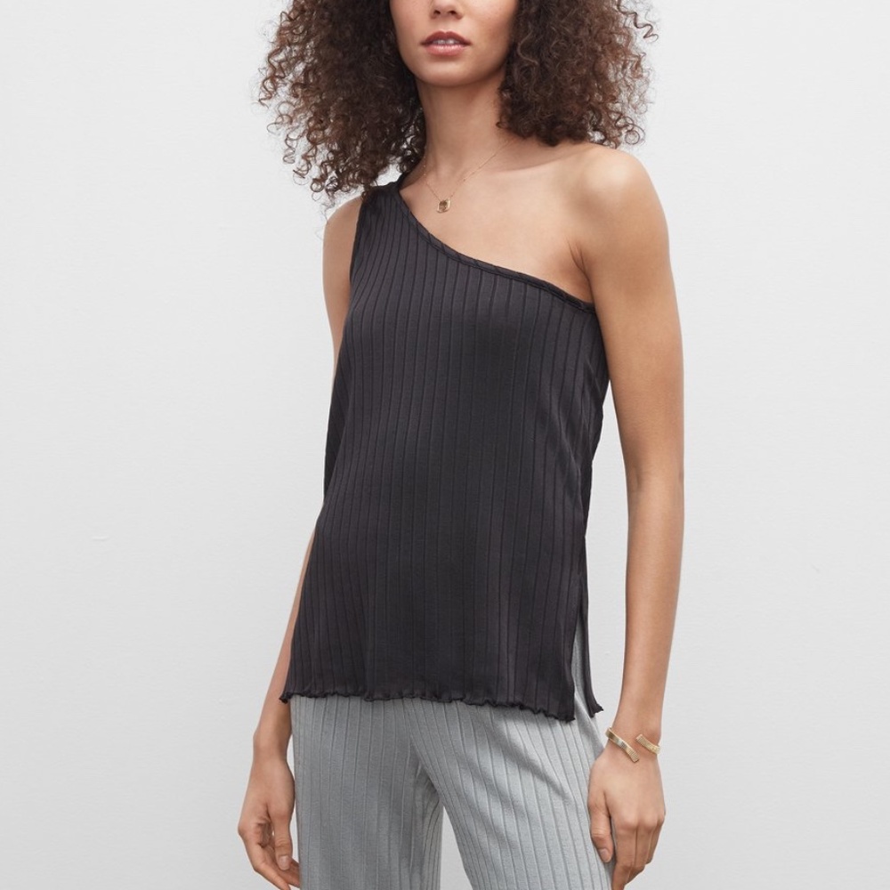 One Shoulder Rib Top - New With Tags  - NEVER WORN - Black